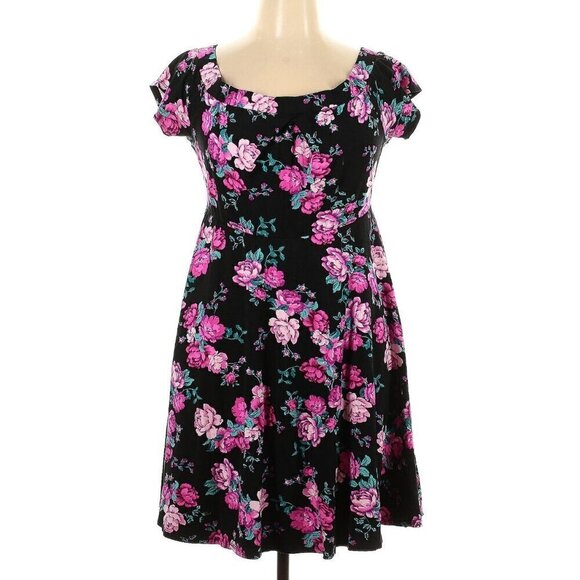Torrid Floral Milkmaid Dress 14 Black Skater Midi Whimsigoth Fairy Feminine Goth - Picture 1 of 12